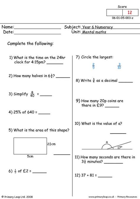 Year 6 Maths Worksheets Free Printable Uk